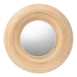 bali & pari Drucilla Modern Bohemian Natural Brown Rattan Round Accent Wall Mirror